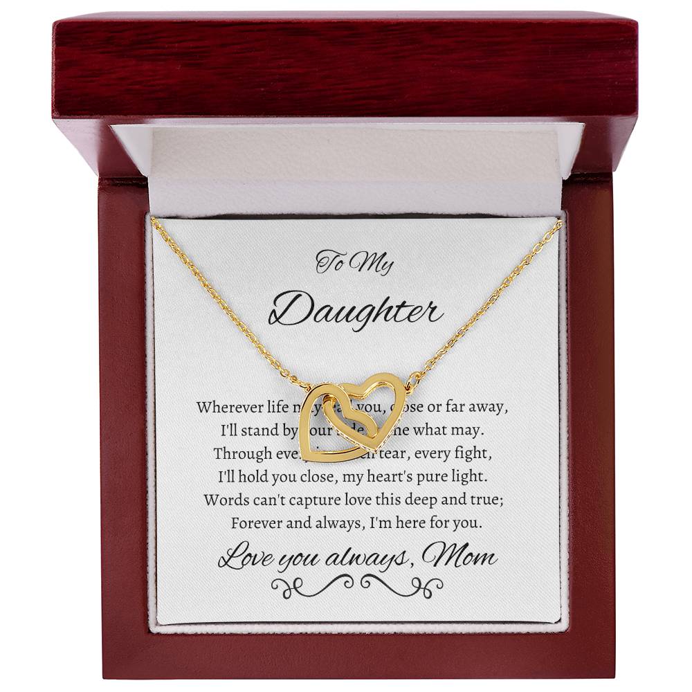 To My Daughter Wherever Life May Lead You Interlocking Hearts Necklace (Yellow & White Gold Variants)