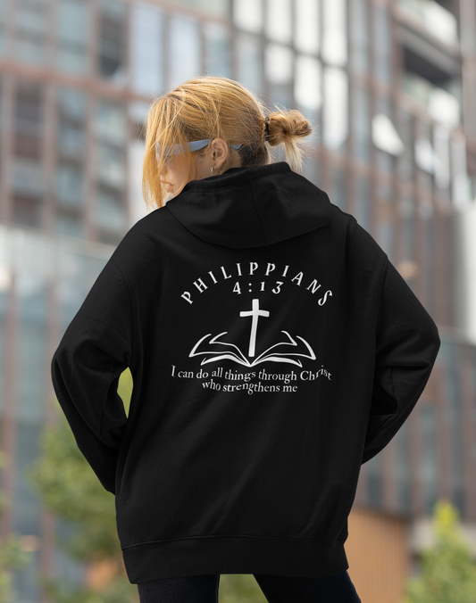 Christian Hooded Sweatshirt - Phillippians 4:13 Bible Quote