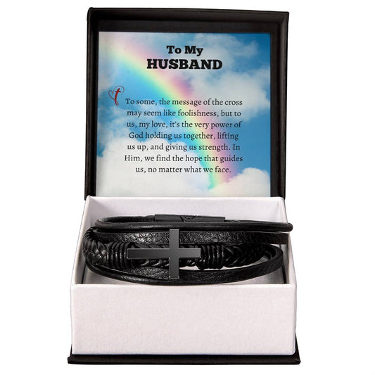 Message Of Faith: Vegan Leather Cross Bracelet For Husbands